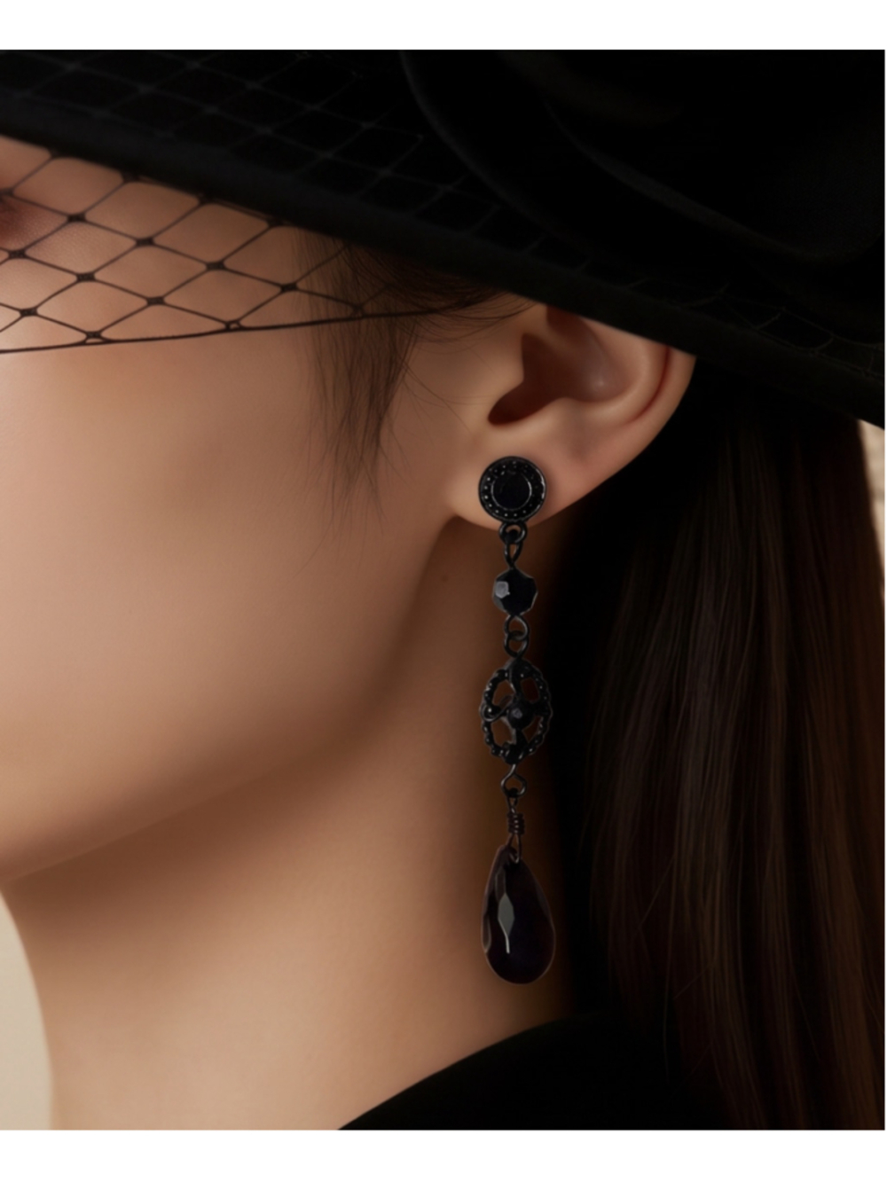 Vintage Gothic Revival Black Beaded Dangle Earrings Whimsygoth Witchy Regency